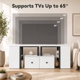 Costway Wood TV Cabinet 140 x 30 x 50 cm Lowboard TV Stand with 2 Large Drawers in White - thumbnail 8