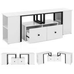 Costway Wood TV Cabinet 140 x 30 x 50 cm Lowboard TV Stand with 2 Large Drawers in White - thumbnail 6