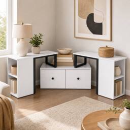 Costway Wood TV Cabinet 140 x 30 x 50 cm Lowboard TV Stand with 2 Large Drawers in White - thumbnail 3