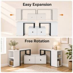 Costway Wood TV Cabinet 140 x 30 x 50 cm Lowboard TV Stand with 2 Large Drawers in White - thumbnail 7