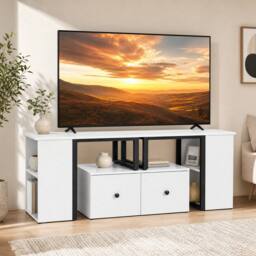 Costway Wood TV Cabinet 140 x 30 x 50 cm Lowboard TV Stand with 2 Large Drawers in White - thumbnail 4