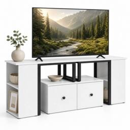 Costway Wood TV Cabinet 140 x 30 x 50 cm Lowboard TV Stand with 2 Large Drawers in White