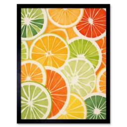 "Artery8 Wall Art Print Slices of Limes Oranges & Grapefruit Bright Watercolour Painting Kitchen Artwork Art Framed in Black - Size: W12"" x H16""" - thumbnail 1
