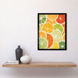 "Artery8 Wall Art Print Slices of Limes Oranges & Grapefruit Bright Watercolour Painting Kitchen Artwork Art Framed in Black - Size: W12"" x H16""" - thumbnail 2