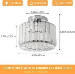 COMELY Crystal Ceiling Lights, Vintage Semi Flush Mount Ceiling Lights in Silver - thumbnail 5