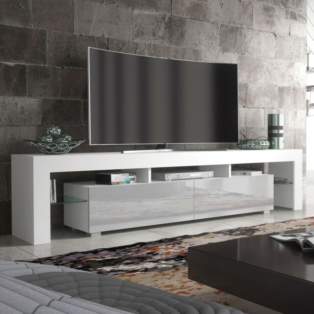 Creative Furniture TV Unit 200cm Modern - White with High Gloss Grey Doors - image 1