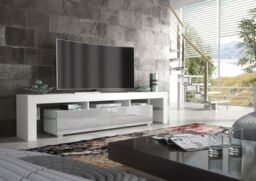 Creative Furniture TV Unit 200cm Modern - White with High Gloss Grey Doors - thumbnail 2