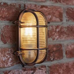 ValueLights Bow Oval Bulkhead IP64 Outdoor Garden Wall Light with Filament Bulb in Copper - thumbnail 1