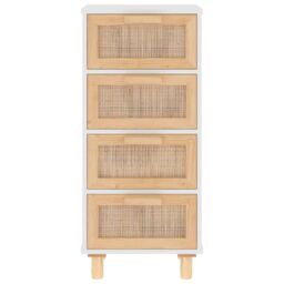 Berkfield Home Sideboard White 40x30x90 cm Solid Wood Pine & Natural Rattan - Size: 40 x 30 x 90 cm - thumbnail 4