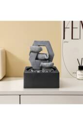 Garden Sanctuary Cascade Tabletop Fountain Water Feature with LED Light in Grey - thumbnail 2