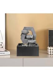 Garden Sanctuary Cascade Tabletop Fountain Water Feature with LED Light in Grey - thumbnail 1