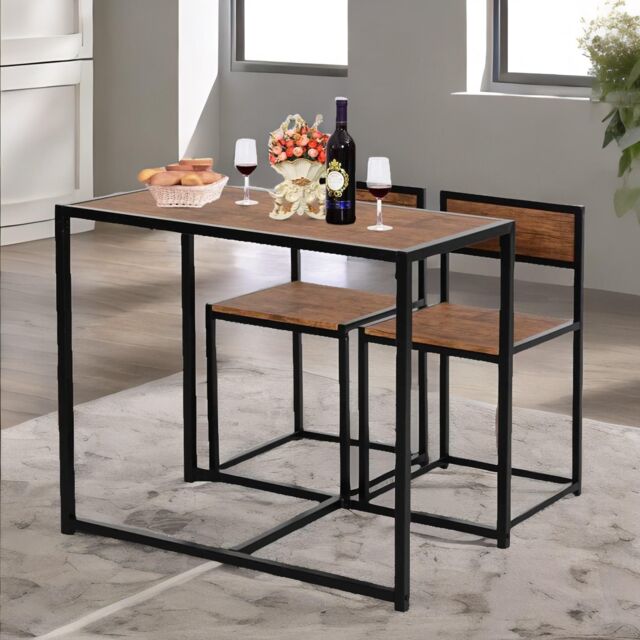Rafaelo Mobilia Industrial 3-Piece Dining Rustic Table Set in Dark Brown - image 1