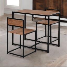 Rafaelo Mobilia Industrial 3-Piece Dining Rustic Table Set in Dark Brown - thumbnail 2
