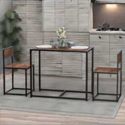 Rafaelo Mobilia Industrial 3-Piece Dining Rustic Table Set in Dark Brown - thumbnail 3