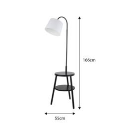 Lighting Collection Ridge Shelf Floor Lamp Black Metal Wood & White Fabric - thumbnail 4