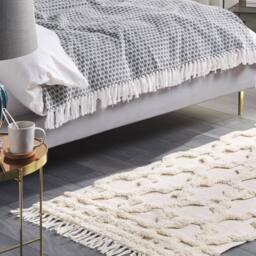 Wyld and Coco Beige Cotton Area Rug 80 x 150 cm - Moroccan Quatrefoil with Tassels - Size: 80 cm x 150 cm - thumbnail 1
