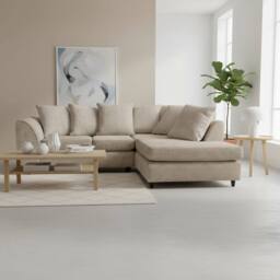 Abakus Direct Jumbo Chenille Corner Right Sofa with Plush Chaise Extension in Taupe - thumbnail 1