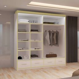 MN Furniture High Gloss Sliding Mirror Wardrobe - LED Light 203cm x 220cm in White - Size: 203 cm x 220 cm - thumbnail 3