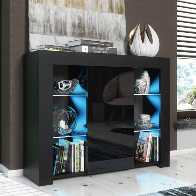 Mex Furniture LTD Sideboard with LED Lighting & Gloss Doors / 97cm in Black - image 1