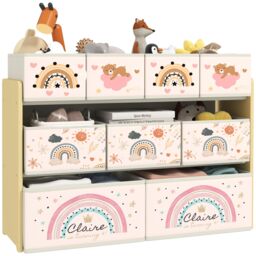 AIYAPLAY 3-Tier Toy Organiser Shelf with 9 Storage Boxes for Bedroom in Yellow - thumbnail 1