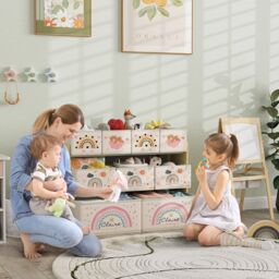 AIYAPLAY 3-Tier Toy Organiser Shelf with 9 Storage Boxes for Bedroom in Yellow - thumbnail 2