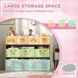 AIYAPLAY 3-Tier Toy Organiser Shelf with 9 Storage Boxes for Bedroom in Yellow - thumbnail 4