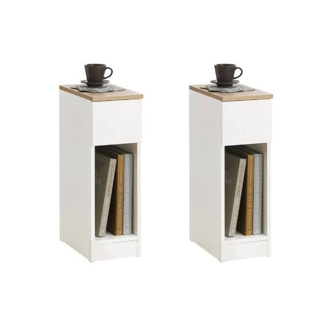 SoBuy Set of 2 Slim Bedside Table - Open Shelf & Drawer - Modern in White - image 1