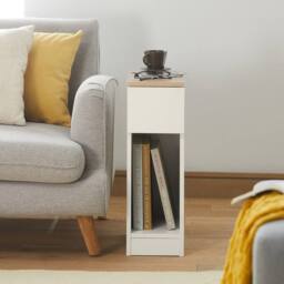 SoBuy Set of 2 Slim Bedside Table - Open Shelf & Drawer - Modern in White - thumbnail 2