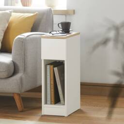 SoBuy Set of 2 Slim Bedside Table - Open Shelf & Drawer - Modern in White - thumbnail 4