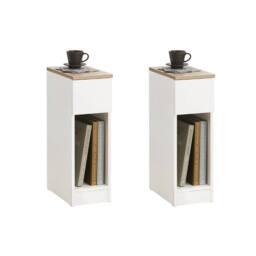 SoBuy Set of 2 Slim Bedside Table - Open Shelf & Drawer - Modern in White - thumbnail 1