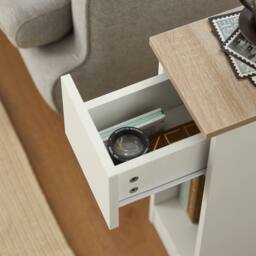 SoBuy Set of 2 Slim Bedside Table - Open Shelf & Drawer - Modern in White - thumbnail 7