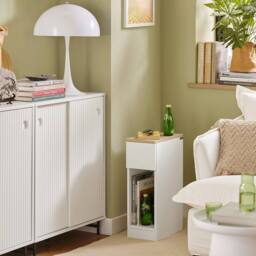 SoBuy Set of 2 Slim Bedside Table - Open Shelf & Drawer - Modern in White - thumbnail 5