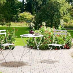 Wyld and Coco White 3-Piece Metal Folding Bistro Set - 2 Chairs and Table Steel