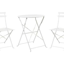 Wyld and Coco White 3-Piece Metal Folding Bistro Set - 2 Chairs and Table Steel - thumbnail 2