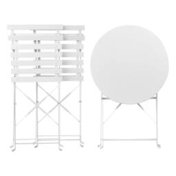 Wyld and Coco White 3-Piece Metal Folding Bistro Set - 2 Chairs and Table Steel - thumbnail 8