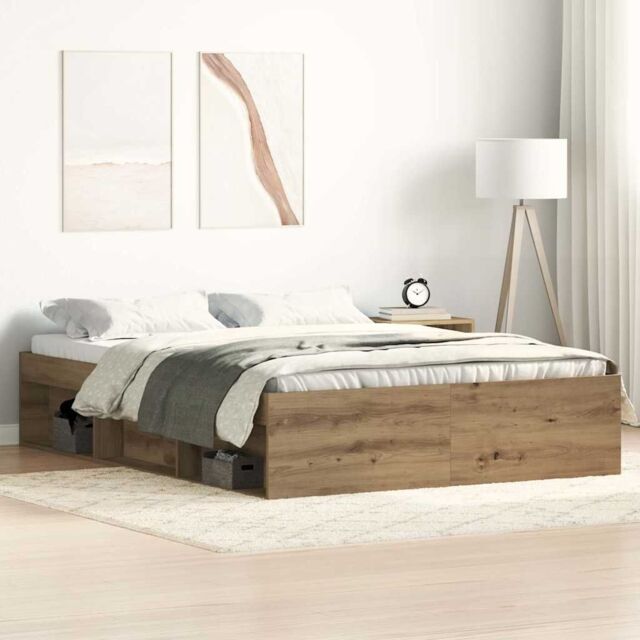 Berkfield Home Bed Frame without Mattress Artisan Oak 135x190 cm Engineered Wood in Brown - image 1