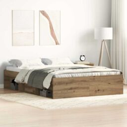 Berkfield Home Bed Frame without Mattress Artisan Oak 135x190 cm Engineered Wood in Brown - thumbnail 1