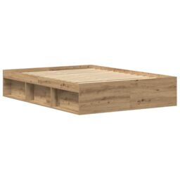 Berkfield Home Bed Frame without Mattress Artisan Oak 135x190 cm Engineered Wood in Brown - thumbnail 7