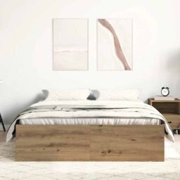 Berkfield Home Bed Frame without Mattress Artisan Oak 135x190 cm Engineered Wood in Brown - thumbnail 3