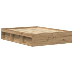 Berkfield Home Bed Frame without Mattress Artisan Oak 135x190 cm Engineered Wood in Brown - thumbnail 4