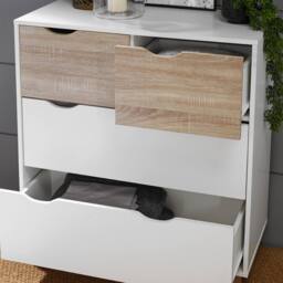 Lemon Pavilion Furniture Stockholm 4 Drawer Chest - L39 x W82 x H90 cm - Oak/White in Brown - Size: 1 Pack - thumbnail 2