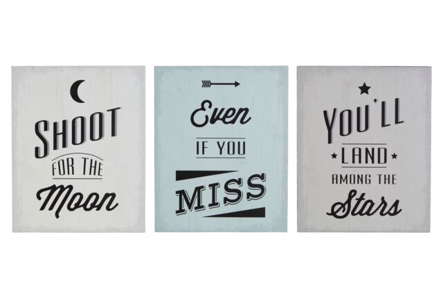 Orsina Shoot For The Moon Wall Plaques - Set of 3, Motivational Wooden Panels With Lunar-Themed Typography, Rustic in White - image 1