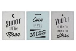 Orsina Shoot For The Moon Wall Plaques - Set of 3, Motivational Wooden Panels With Lunar-Themed Typography, Rustic in White - thumbnail 1