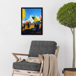 "Artery8 Wall Art Print Glastonbury Music Festival 1987 Morning Oil Painting Art Framed in Black - Size: W12"" x H16""" - thumbnail 2