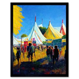 "Artery8 Wall Art Print Glastonbury Music Festival 1987 Morning Oil Painting Art Framed in Black - Size: W12"" x H16""" - thumbnail 1