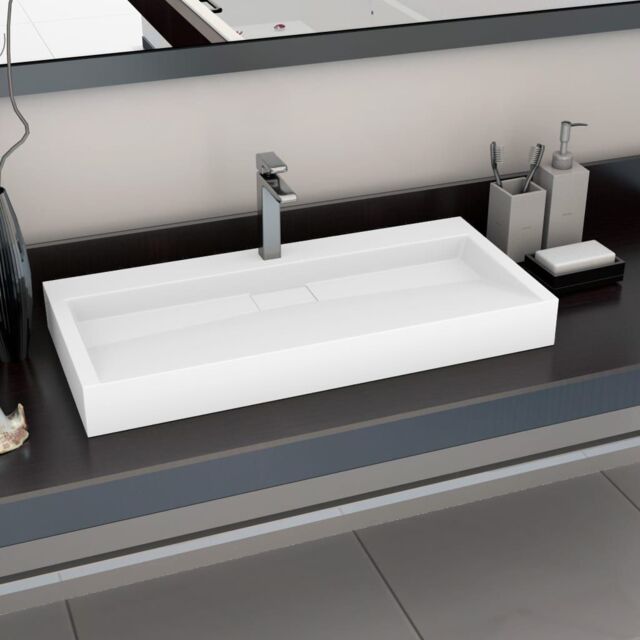 Berkfield Home Wash Basin 100x46x11 cm Mineral Cast/Marble Cast White - Size: 100 x 46 x 11 cm - image 1