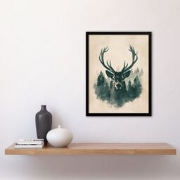 "Artery8 Wall Art Print Majestic Stag Head Forest Watercolour Design Art Framed Poster in Black - Size: W12"" x H16""" - thumbnail 4