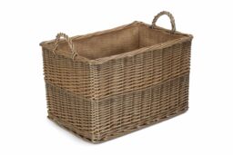Red Hamper Wicker Antique Wash Rectangular Hessian Lined Basket in Brown