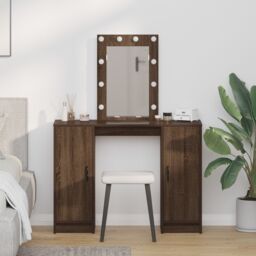 Berkfield Home Dressing Table with LED Lights¬†Brown Oak 102x33x135 cm in Brown - Size: 102 x 33 x 135 cm - thumbnail 1