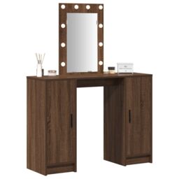 Berkfield Home Dressing Table with LED Lights¬†Brown Oak 102x33x135 cm in Brown - Size: 102 x 33 x 135 cm - thumbnail 3